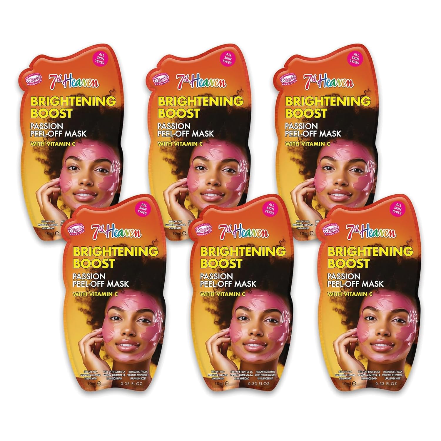 7th Passion Peel Off Face Masks (Pack of 6) Brightening Face Mask Skincare Set with Vitamin C, Purifying, Deep Cleansing, Hydrating and Vegan Peel Off Mask - Genuine 7th Heaven Face Masks Skincare