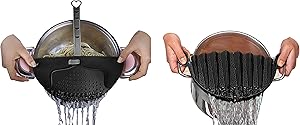 DUXU Kitchen Strainers - Pack of 2 BPA-free Clip-On Colander Sieve Snaps for Bowls, Pots & Pans – Food Drainers for Pasta, Spaghetti, Potatoes & Vegetables - Dishwasher Safe Cooking Utensils-Black