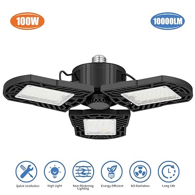 Kofarrten 10000 LM LED Garage Light – 6500K, 5+1 Deformable Panels, E26/E27 Base, 100W Shop Light For Workshop & Warehouse