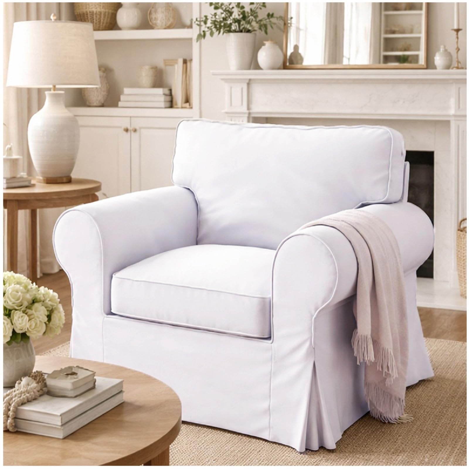 Photo 1 of The Heavy Cotton Ektorp Sofa Cover Replacement is Made Compatible for IKEA Ektorp Armchair (White Chair)