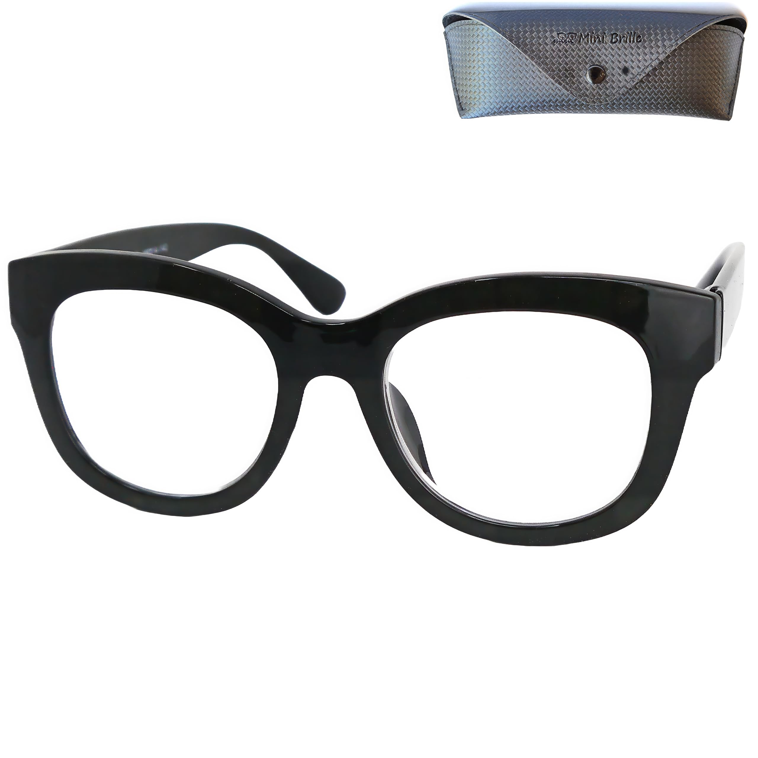 Mini Brille - Retro Reading Glasses Women with Thick Frame (Black) and Large Square Scratch-Resistant Lenses, Case included, Blue Light Blocking Glasses Oversize + 1.00 Magnification — image 1