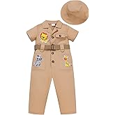 IWEMEK Baby Boy Safari Animal Outfit Jungle Safari Birthday Outfit Toddler Adventure Explorer Romper Jumpsuit with Belt Hat