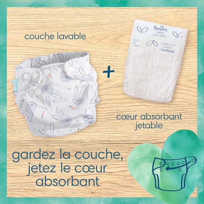 Harmonie Hybrid, 3 Couches Lavables Hybrid, Protège la Peau Sensible des Bébés, Avec des Ingrédients d’Origine Végétale et 0% de Parfum, Motifs Mignons