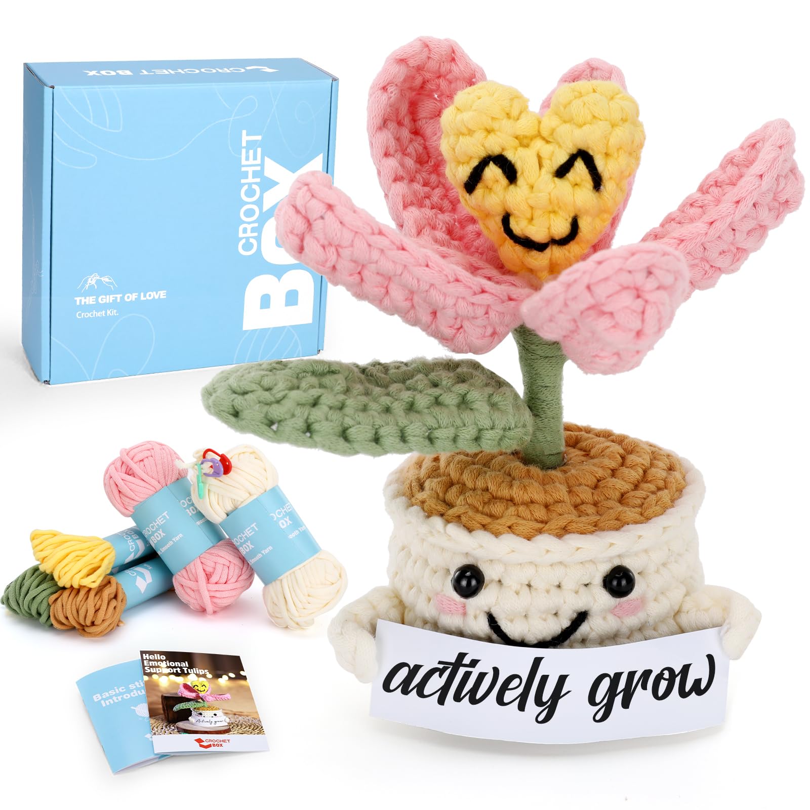 Crochet Kit for Beginners Adults - Tulip Plants Starters Crochet Kit, Beginners Crocheting Kitting for Adults Kids, DIY Craft Gifts with Crochets Yarns, Hook, Step-by-Step Video, Instruction