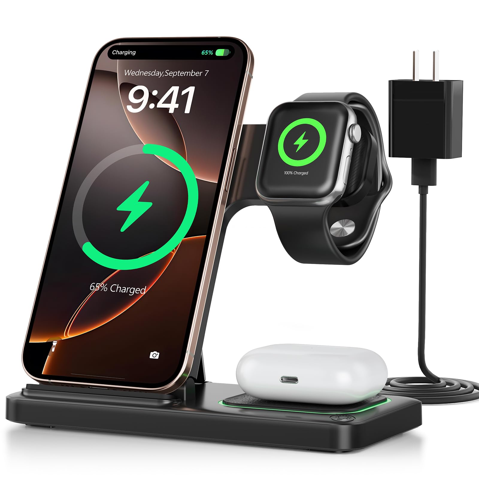 2026 Traveling Portable Wireless Fast Charger for Apple & Android Charging Station,3 in 1 Charging for iPhone 17 16 15 14 13 12 11,Apple Watch & Air pods 4 3 2 Pro,Samsung Galaxy-Gifts for Family