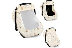 Hooyax Muslin Car Seat Cover Baby - Breathable and Privacy Car Seat Canopy with 3 Modes - Easy Install & Gift Box Packaging, 
