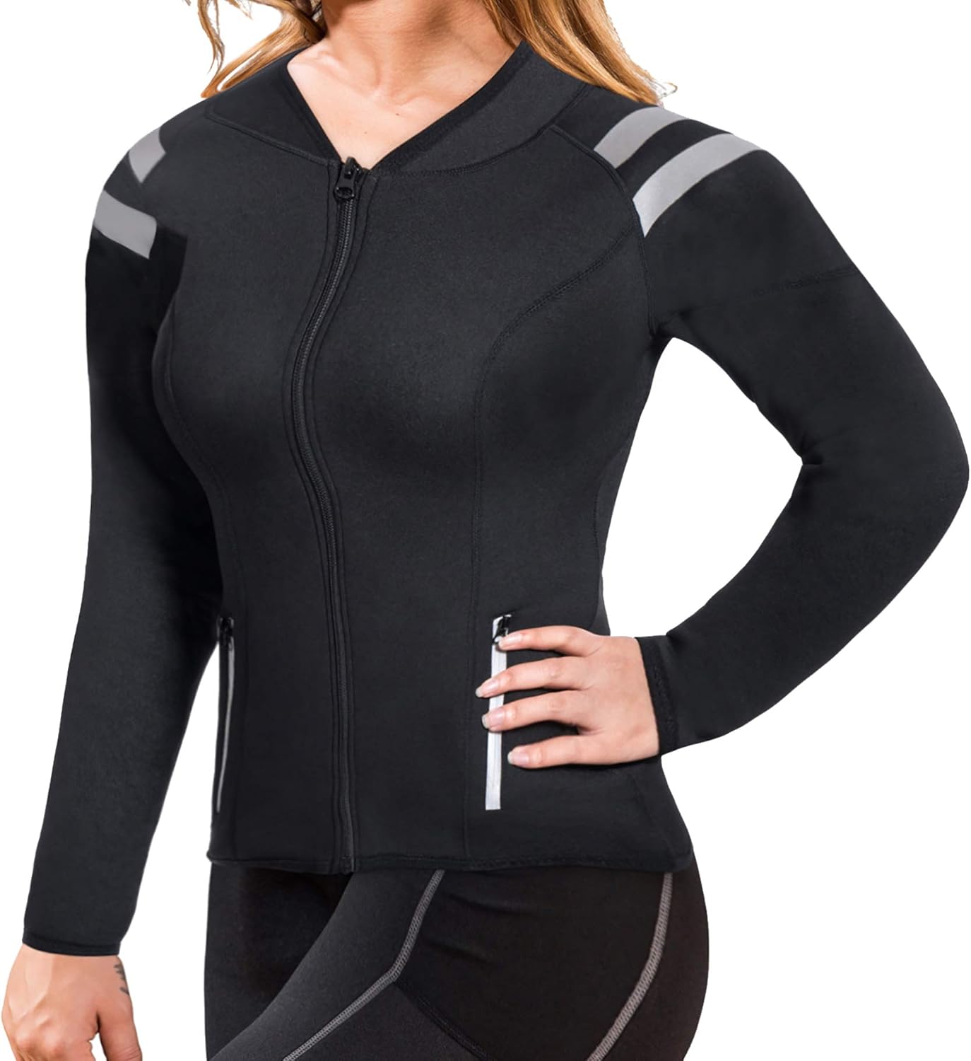 LODAY Womens Neoprene Sauna Body Shaper Suit Hot Sweat Tummy Slimmer Workout Jacket Top Full Zip Up : Clothing