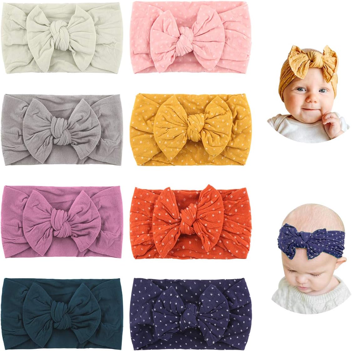 Baby Headbands, Super Soft Stretchy Baby Headwrap Baby Turban with Bow Knot, Multicolor Hairband for Newborn Infant Baby Girls, Baby Toddler Hair Band (3-8 PCS)