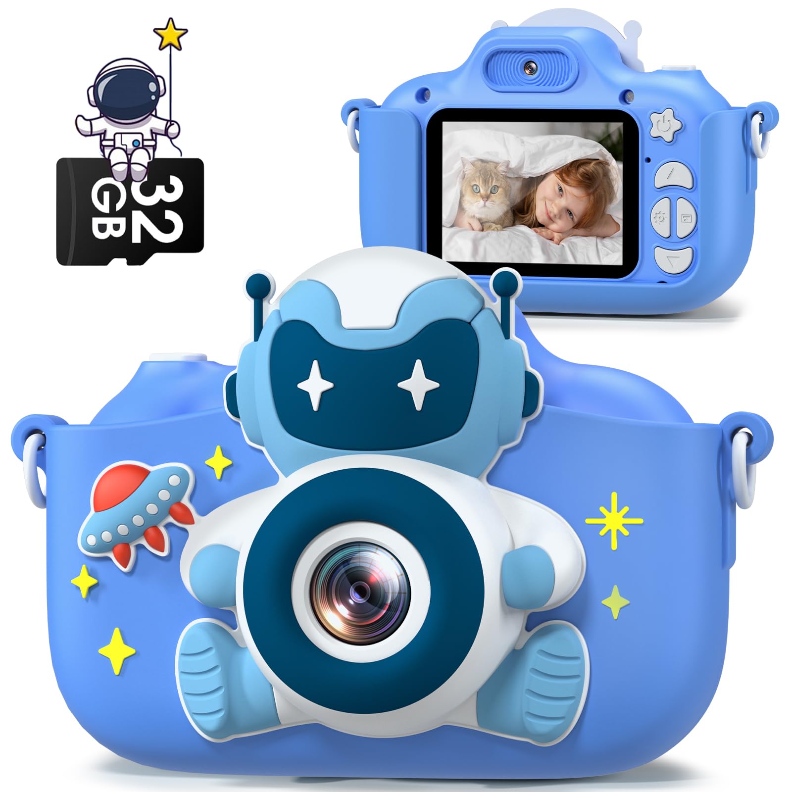 Gofunly Kids Camera, 1080P HD 2.0" Digital Camera for Kids with 32GB Card, Selfie Toy, Birthday Gift for Boys Ages 3-12