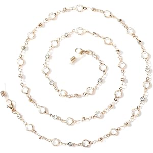WEINSYT Beaded Eyeglass Chain for Women, Metal Glasses Holder, 75cm Lanyard with Silicone Grips