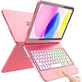 FUWANG Touch Keyboard Case for iPad A16 11/10th Gen, 360 Rotating, Hot Pink | Multi-Touch Trackpad, 7-Color Backlit, Pencil Holder, Keyboard for iPad A16 11th 11 inch 2025&amp; 10th Generation 10.9 inch 2022