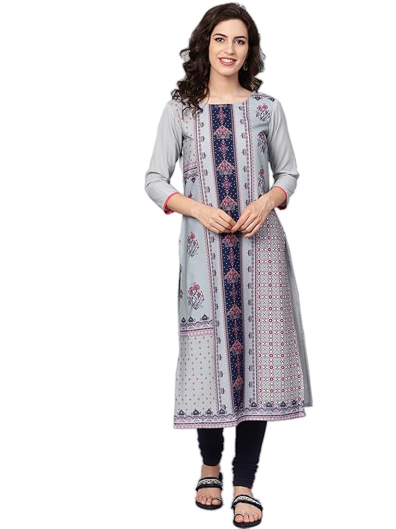 Crepe Digital Printed Kurti(VPK1610A_Grey_Free Size)