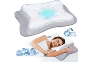 POLOVO Ergonomic Memory Foam Neck Pillow with Cooling Case - Adjustable Orthopedic Contour Support for Side, Back, Stomach Sleepers