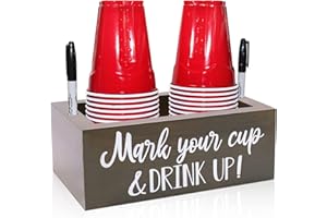 Grey Double Cup Holder, Zingoetrie Wooden Party Cup Organizer Storage Party Cup Dispenser Cup Mark Your Cup and Drink Up for Bathroom Kitchen Bar Counter Rustic Farmhouse Home Party Decor