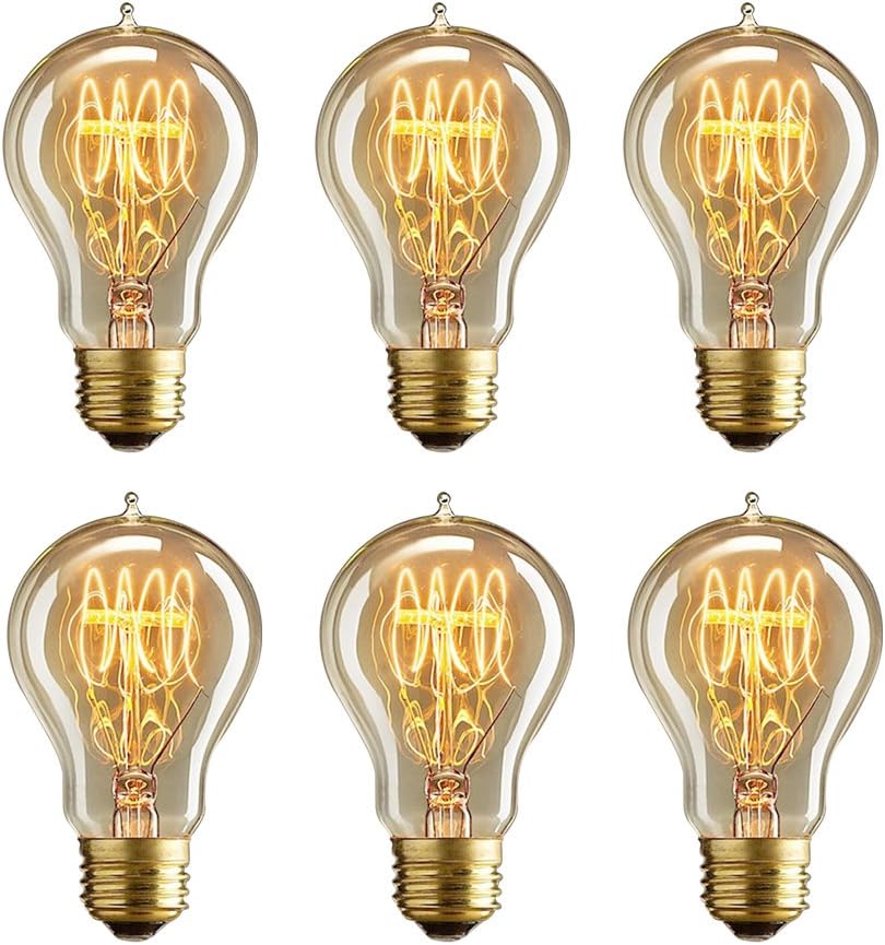 MADKING Edison Bulb, 25W A19 Filament Bulb with Medium Base (E26) Nostalgia Edison Style, Antique Light Bulbs (6 Pack)