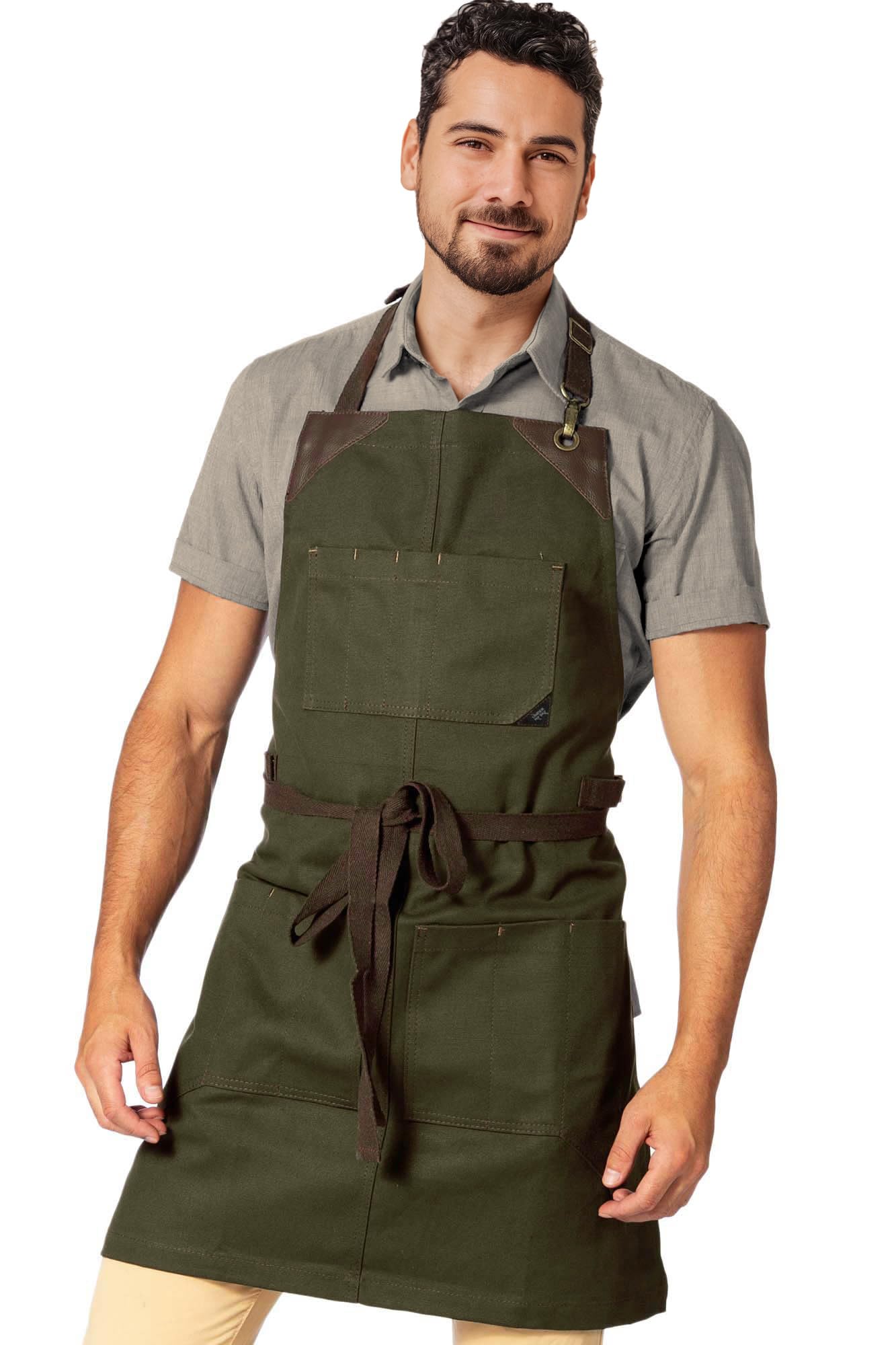 Under NY Sky Knife-Roll Apron – Heavy-Duty Canvas, Leather Reinforcement – Adjustable for Men and Women – Pro Chef, Barbecue, Butcher, Bartender, Woodworker, Tool Aprons - Green