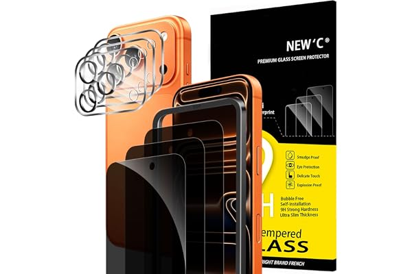 NEW'C 3x Privacy Screen Protector for iPhone 17 Pro Max (6.9 inches)+ 3x Camera Lens Protector, Sensor Protection, Case Frien