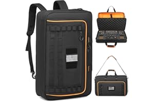 SLINRKE DJ Controller Case for DDJ-FLX4/ 200/400/SR2/REV1 Numark Party Mix 2/Mixtrack Platinum FX with 15.6" Laptop Compartment, DJ Controller Bag with Thick EVA Padding, Black+Orange