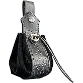 HiiFeuer Medieval Faux Leather Drawstring Pouch, Retro Nordic Portable Coin Purse, Vintage Belt Pouch Dice Bag For LARP Ren Faire (Black A)