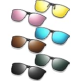 Weewooday 6 Pairs Large Polarized Clip on Sunglasses UV Protection Driving Clip on Sunglass Colorful Flip Frame Glasses for Women Men Eyeglasses