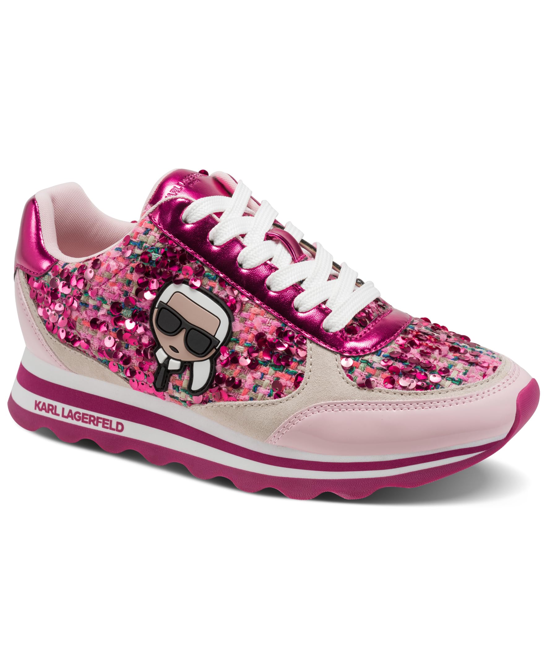 KARL LAGERFELD Women’s Meade Lace Up Sneaker with Karl Head, Pink/Light Blush, 9