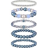 DIVINA VITAE 5 Pcs Beaded Stretch Bracelets Stackable Bracelets Crystal Bead Bracelet Boho Beaded Bracelets Stretch Layering Crystal Stone Beaded Bracelets Trendy Costume Jewelry Gifts for Women