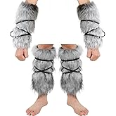 Adolala Faux Fur Furry Arm Cuffs and Leg Warmers Covers Set for Halloween Cosplay Costumes Accessory