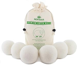 Wool Dryer Balls Organic - 6 XL Premium Quality Reusable Natural Fabric Softener, 100% Organic New Zealand Merino Wool, Hand Made in Nepal, Fair-Trade Product, Hypoallergenic