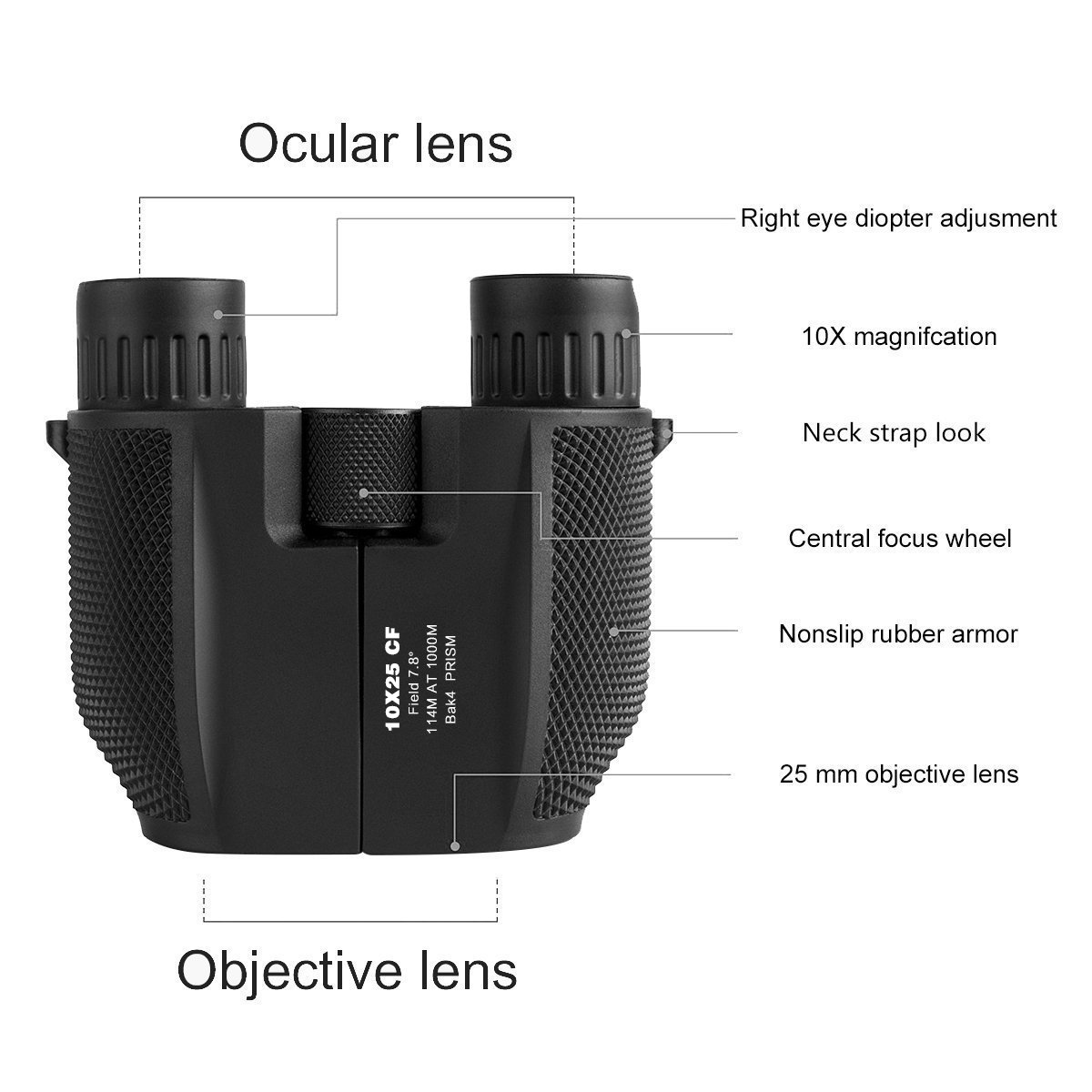 MetalBay Compact Binoculars with 10x25 High-Powered, Waterproof/Fogproof BAK7 Prism Lens Folding Telescope, Low Light Night Vision Clear Bird Watching for Kids & Men, Hiking Outdoor Sport and Concerts