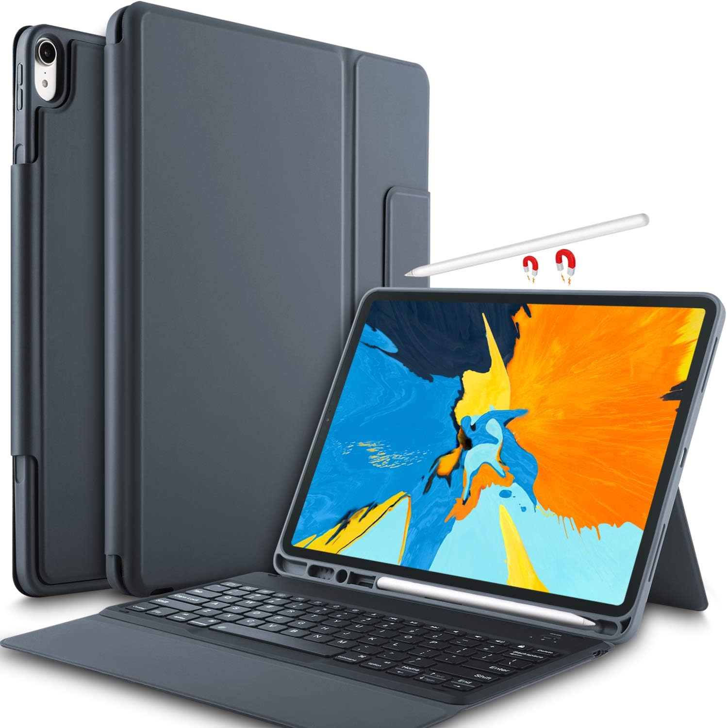 Yocktec Keyboard Case for Apple ipad pro 12.9 2018 Ultra-Thin Bluetooth Keyboard stand Case/Cover for Apple ipad pro 12.9 inch 2018 Tablet(gray)