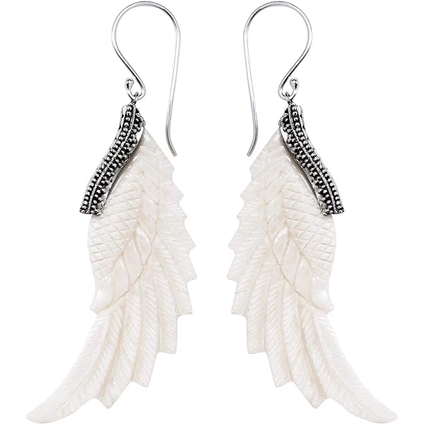 Boucles D'oreilles Ailes égyptiennes En Argent 925 Et Nacre - Marque 81stgeneration, Neuves Avec étiquettes
