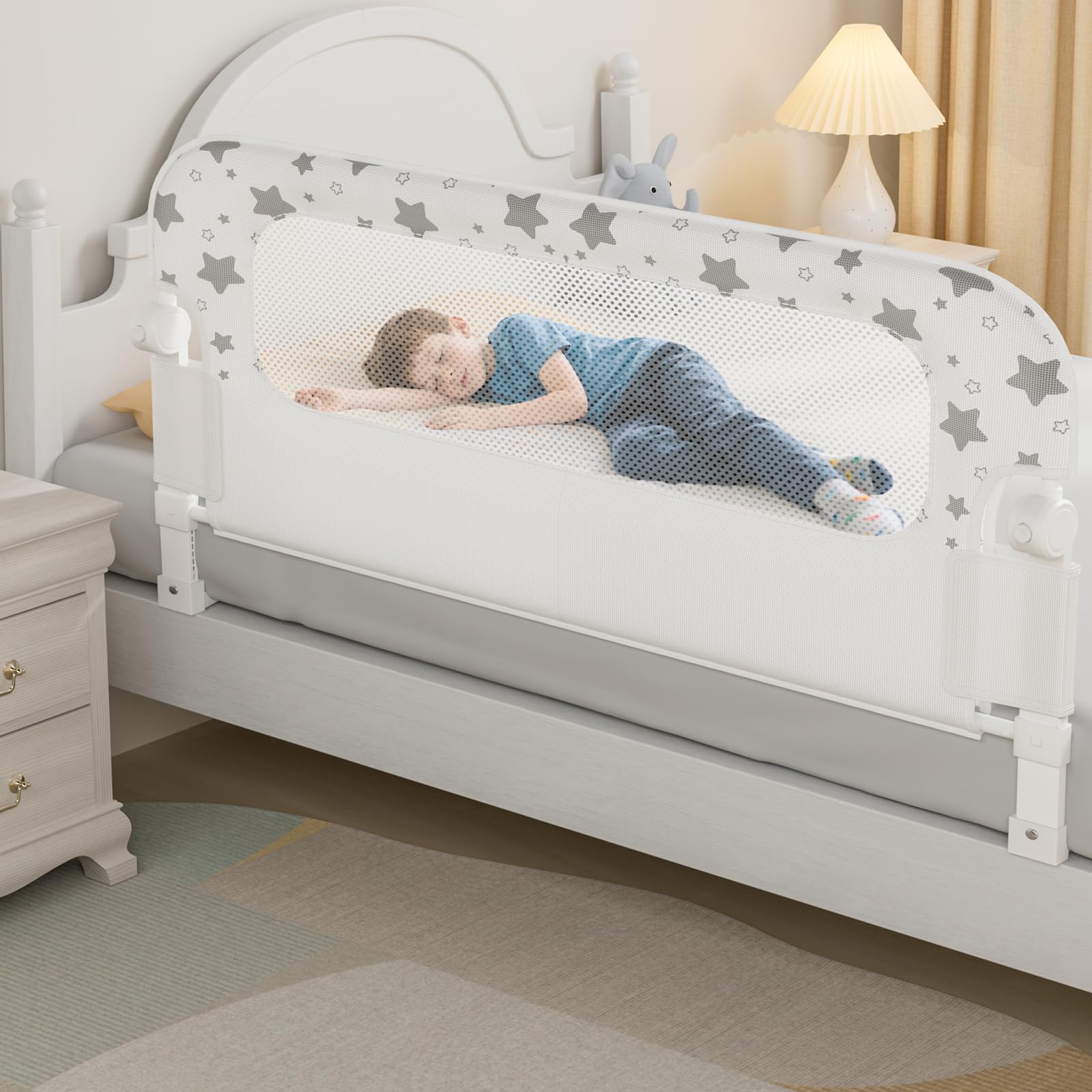 Photo 1 of NUTIKAS Baby Bed Rail Guard for Crib - 46.2" Toddler Bed Rails for Twin,Full, Queen, Toddlers, Bunk Size Bed Swing Down Bedrail Extral Tall Child Safety Side Railing Guards for Kids