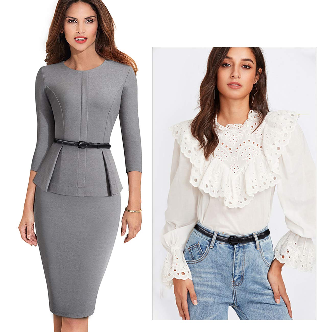 Women Skinny Leather Belt Thin Waist Jeans Belt for Pants in Pin Buckle Belt by WHIPPY