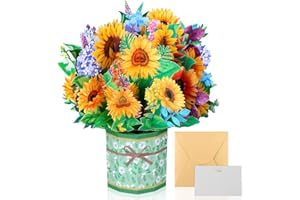 CAFFOX Get Well Soon Pop Up Cards, 3D Paper Flowers Bouquet Greeting Cards Sunflower Birthday Popup Cards Congratulations Gifts for Women Boss Best Friends Mother Parents Birthday Anniversary