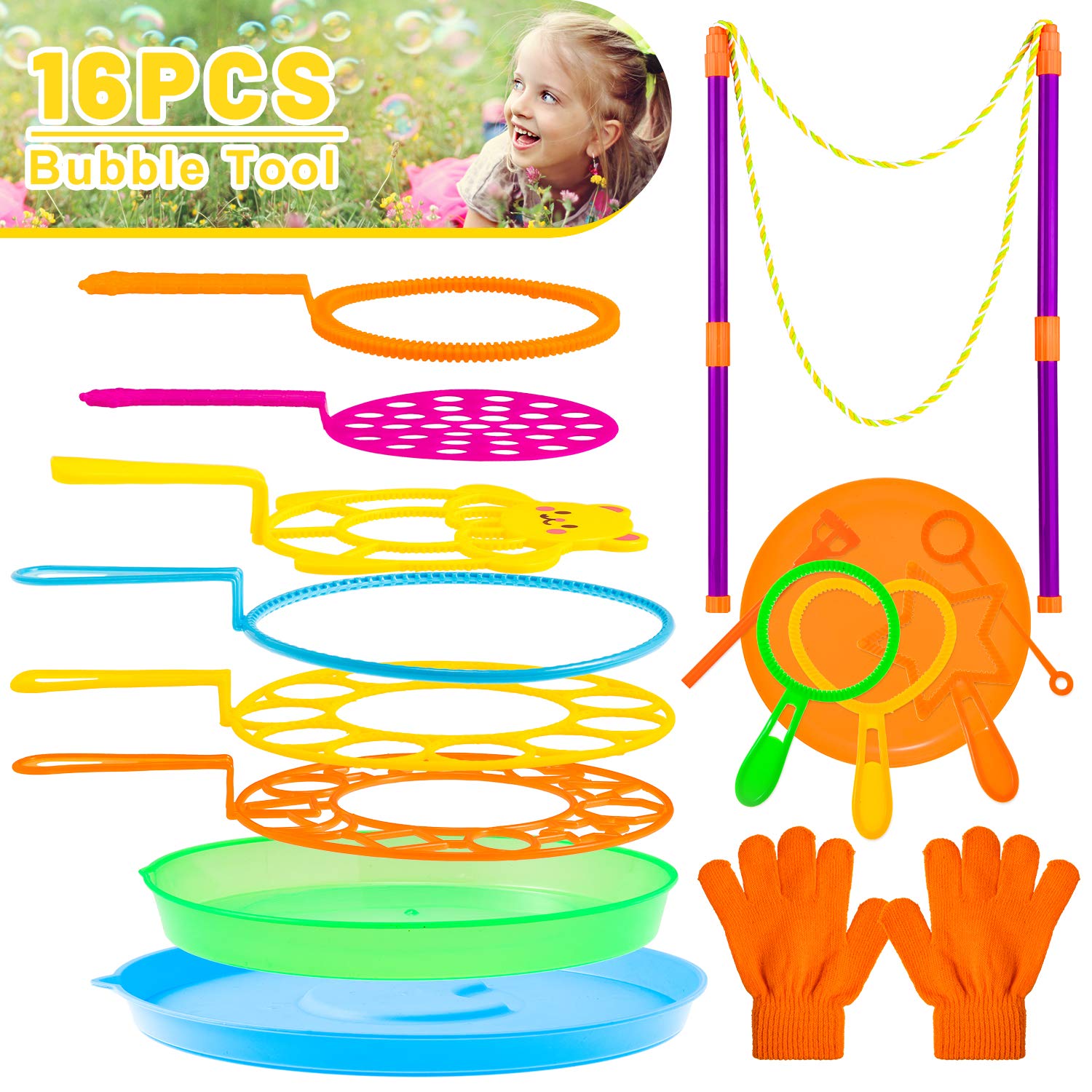 Whaline Bubble Wands Set with Glove, Big Bubbles Wand Kit, Creative Bubble Making Wand, Assortment Bubble Maker, Toy Set for Indoor Outdoor Garden Activity Birthday Party Summer Game