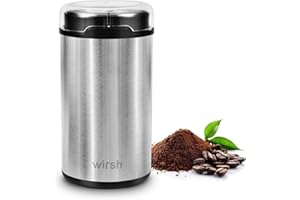 Coffee Grinder, Wirsh Electric Coffee Grinder, Quiet Spice Grinder, Stainless Steel Coffee Mill for Beans,Spices,Herbs with Clean Brush
