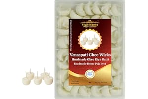 Yogic Mantra Vanaspati Ghee Wicks (50 Pcs. Diya Batti) Handmade Ghee Dipped Cotton Wicks Jyot for Aarti, Home Puja, Diwali Pooja, Daily Pujan Jyoti & Havan Yagya Samagri