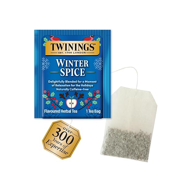 TWININGS WINTER SPICE HERBAL TEA INDIVIDUALLY WRAPPED, 20 COUNT (PACK OF 1), CAMOMILE, APPLE, CINNAMON, & CLOVE, NATURALLY CAFFEINE-FREE, ENJOY HOT OR ICED, 20 TEABAGS