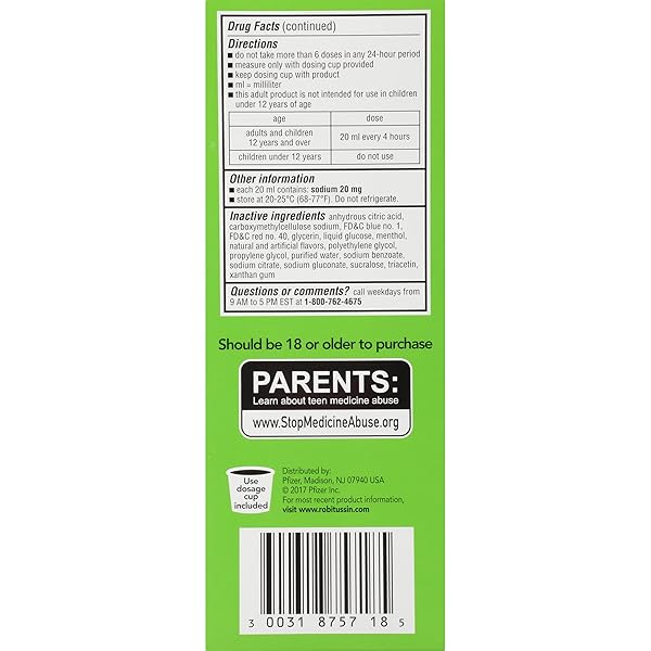 ROBITUSSIN COUGH AND CHEST CONGESTION DM, COUGH SUPPRESSANT AND EXPECTORANT, RASPBERRY FLAVOR – 8 FL OZ BOTTLE