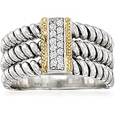 Ross-Simons 0.10 ct. t.w. CZ 3-Row Ring in Sterling Silver and 14kt Yellow Gold