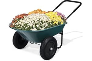 Wellhut 2 Tire Wheelbarrow Dump Cart, Heavy Duty Home Utility Garden Cart, 330 LBS Yard Wheelbarrow, Perfect for Transporting Soil Bricks and Construction Materials, Green