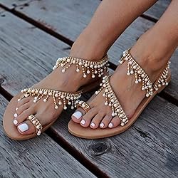 Gibobby T Strap Sandals for Women Dressy Boho Flat