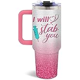 DUUV Nurse Gifts for Women, Nurse Tumbler Appreciation Gift for Graduation Retirement Birthday, Nurses Week Gifts for Christmas Thanksgiving, I Will Stab You Nursing 40 Oz Tumbler with Handle, 1PCS