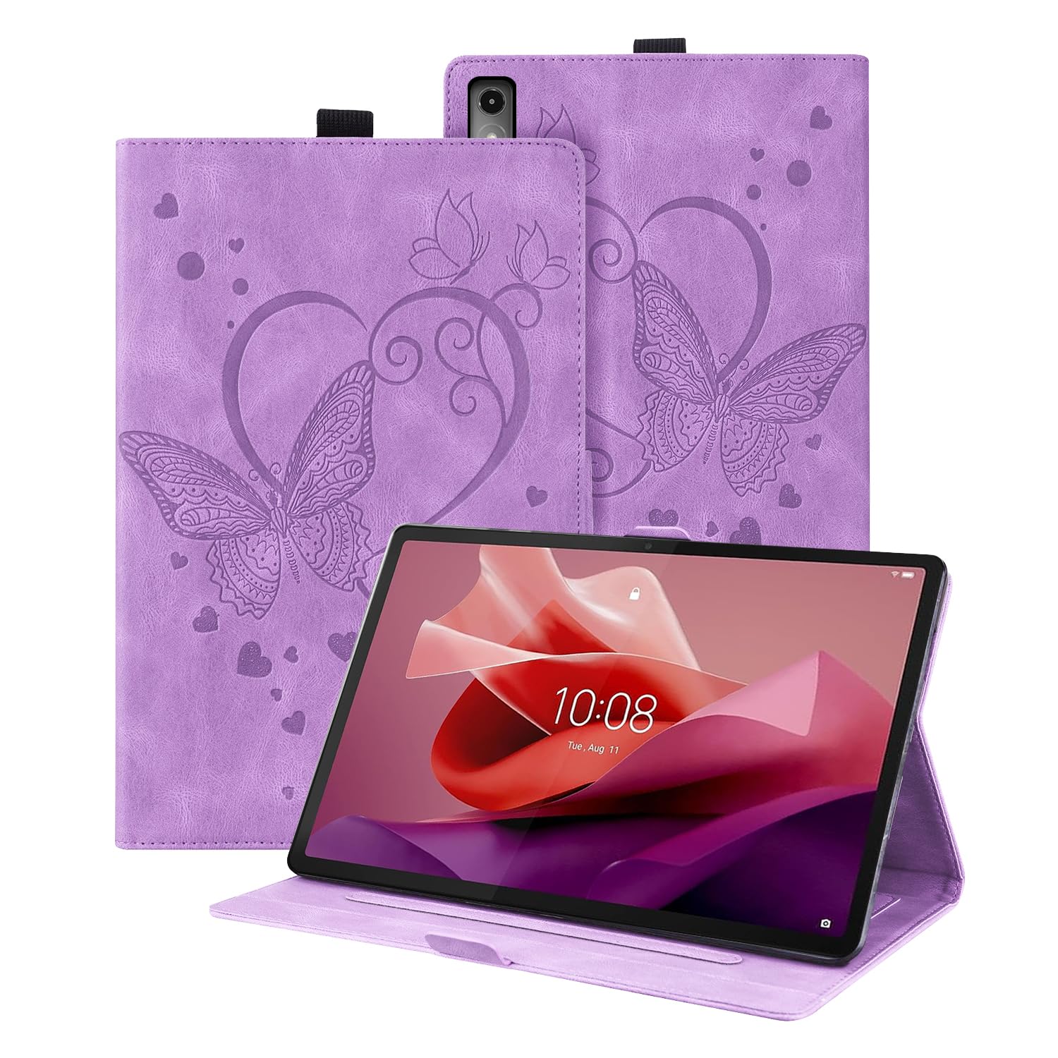 Auslbin PU Case Compatible with Lenovo Tab P12 12.7" 2023, Butterfly Embossed Leather with Stand Function, Tablet Case suitable for Lenovo Tab P12 2023, Purple