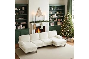 VINGLI 110" Sectional Couches for Living Room,U Shaped Couch with Double Chaise, 4-Seat Sofa Set with Chenille Fabric for Home Furniture,Beige