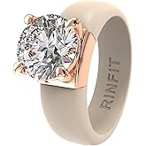 Rinfit Silicone Ring with Stone - Round Cut Cubic Zirconia Solitaire Ring for Women - Rubber Wedding Bands - Patented Design