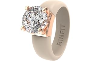 Rinfit Silicone Ring with Stone - Round Cut Cubic Zirconia Solitaire Ring for Women - Rubber Wedding Bands - Patented Design