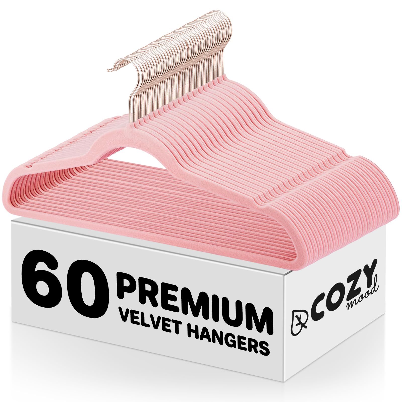 Photo 1 of Cozymood Pink Velvet Hangers 60 Pack, Non-Slip, Durable Clothes, Space Saving Suit Hangers, No Shed, 360 Rotating Hook