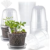 BTPLASTIK 6 Inch Clear Nursery Pots with Humidity Domes 15 Pack, Transparent Plastic Plant Pot with Drainage Holes and Saucers, Seed Starter Pots with 15 Pcs Plant Labels and 15 Pcs Soil Screens