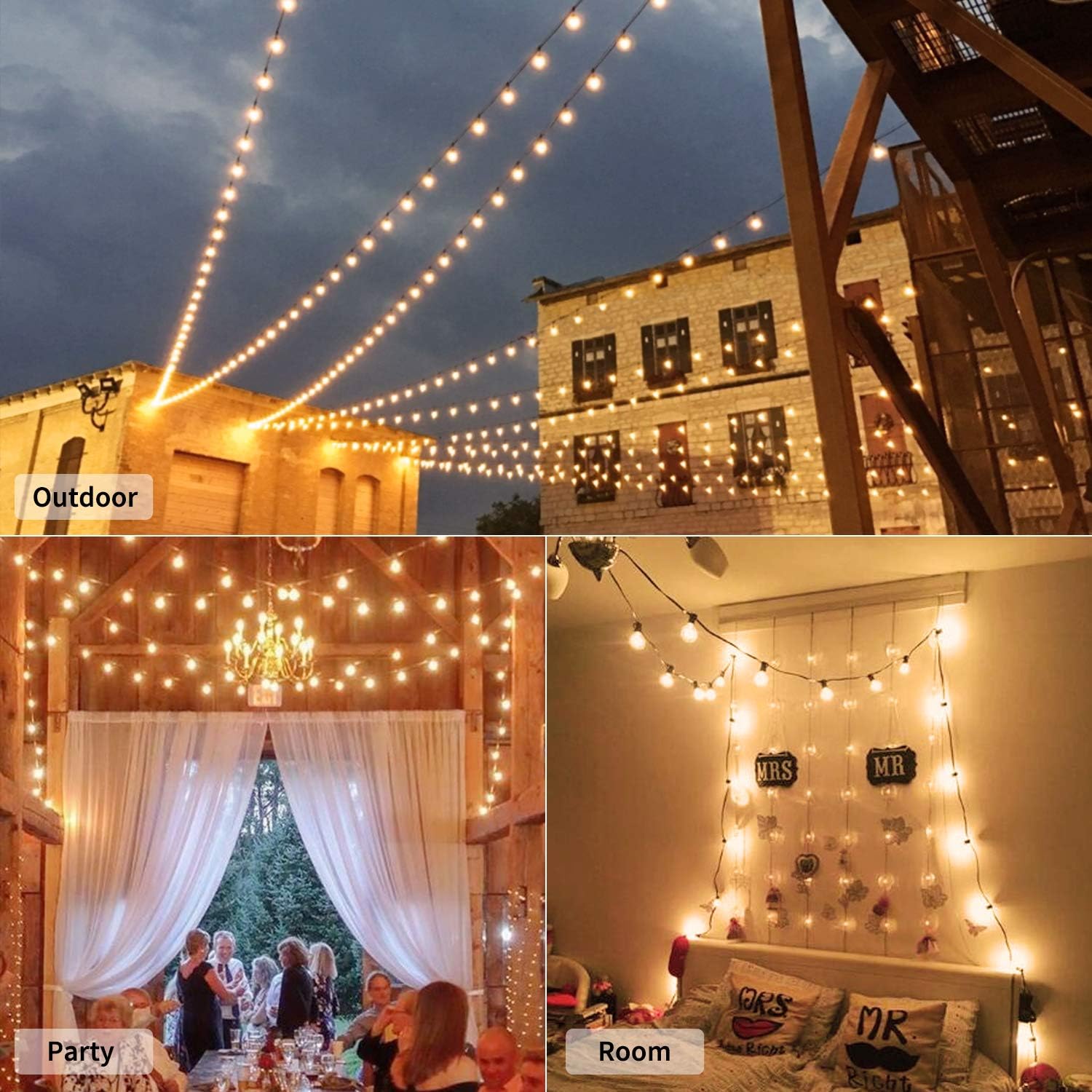 Brightown Outdoor String Lights-2 Pack 25Ft G40 Globe Patio Lights with 26 Edison Glass Bulbs(1 Spare), Waterproof Connectable Hanging Light for Backyard Porch Balcony Decor, E12 Socket Base, Black - - 